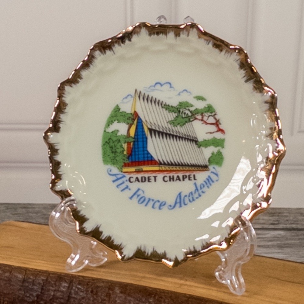 Vintage Enco Japan Air Force Academy Cadet Chapel Mini Plate Souvenir Gold Trim